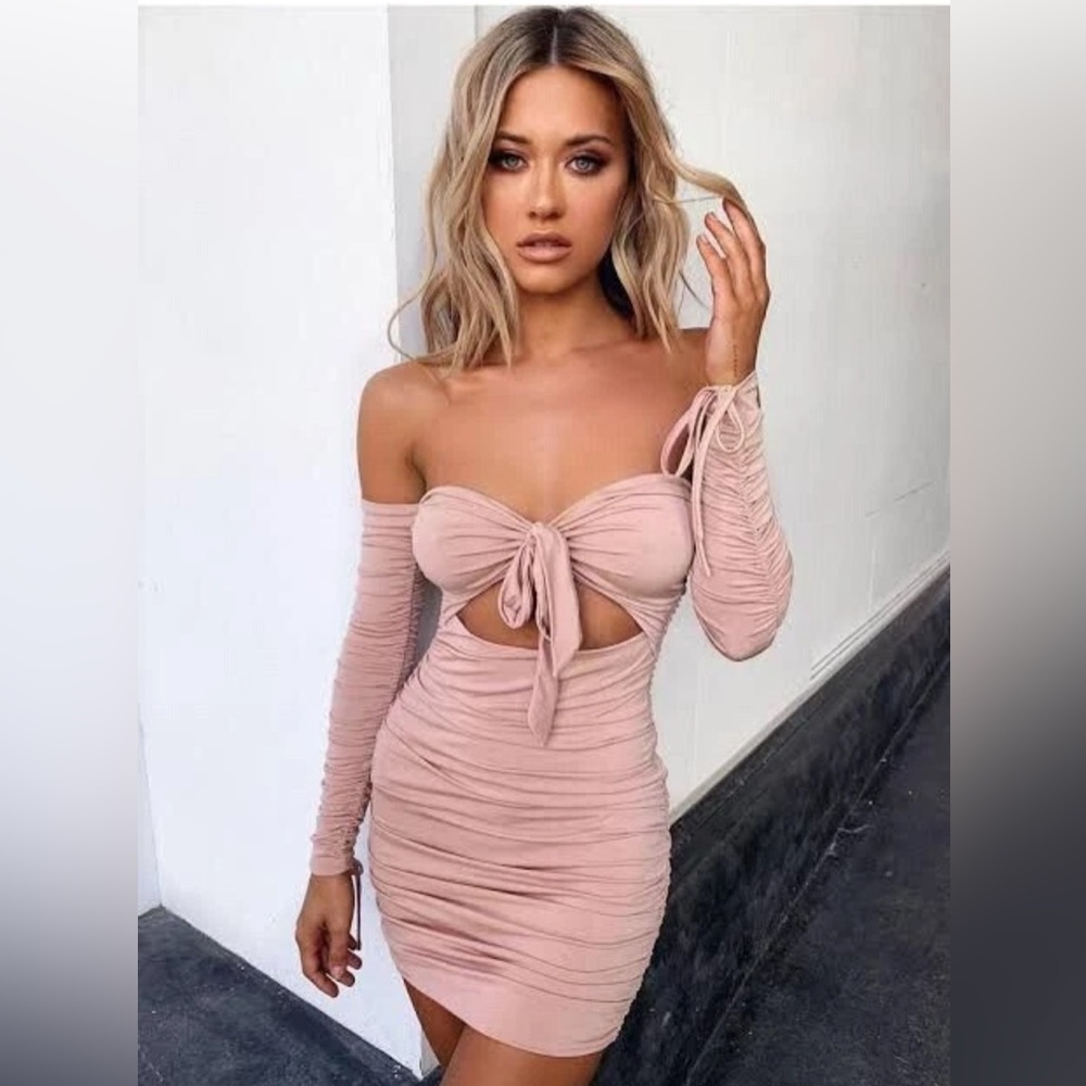 Tiger Mist Blush Pink Off-Shoulder Mini Dress